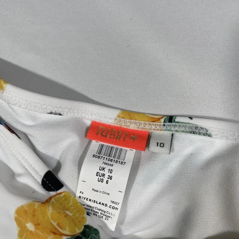 NEW‎ River Island [ 6 US ] Floral Lemon Blocked Tie Side Bikini Bottom White